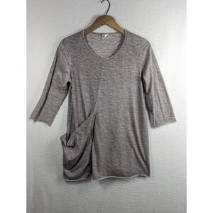 Et Lois Tunic Artsy Top Pocket Lagenlook Beige Soft Cozy 3/4 Sleeve Boho